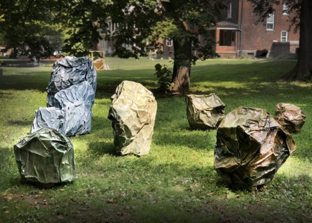 Agnes Deja industrial asphalt paper painting sculpture installation new york art fair giaf 2018 environmental consciousness regrowing mountains asphalt gesture